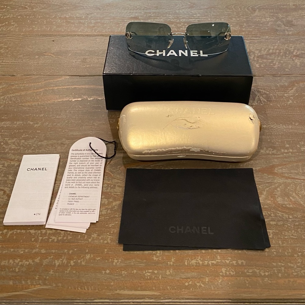 SOLD💋 RARE CHANEL Rimless Sunglasses 4017 D Teal Gradient Rate A+ - Picture 7 of 16